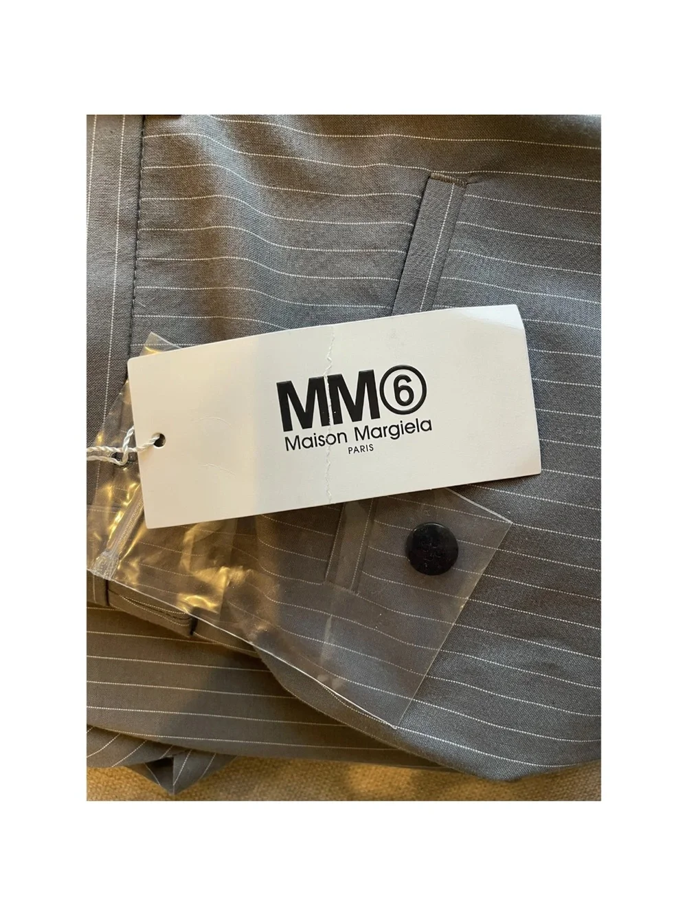 MM6 Maison Martin Margiela Gray Pinstripe Midi Skirt with Split Front